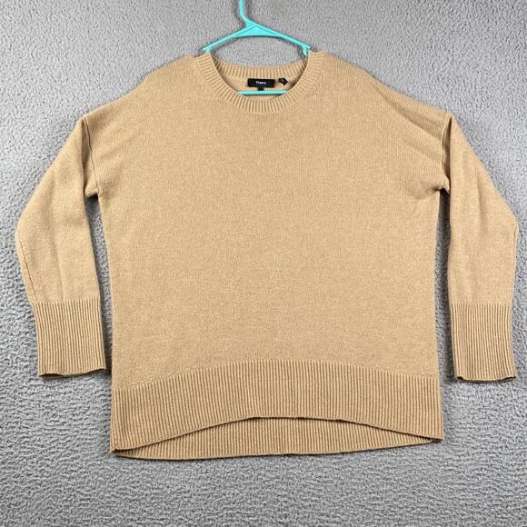 Theory Tan Camel Oversized Crewneck Sweater Medium M Relaxed Fit Pullover - Picture 1 of 7